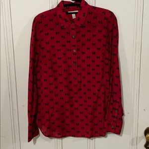 J. Crew Bow Print Popover Top, Sz 6